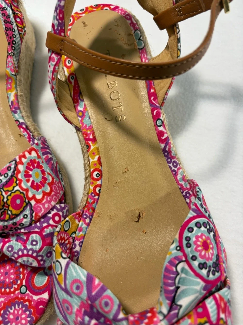 Talbots Women's Pink Patterned‎ Knot Espadrille Wedge Sandals